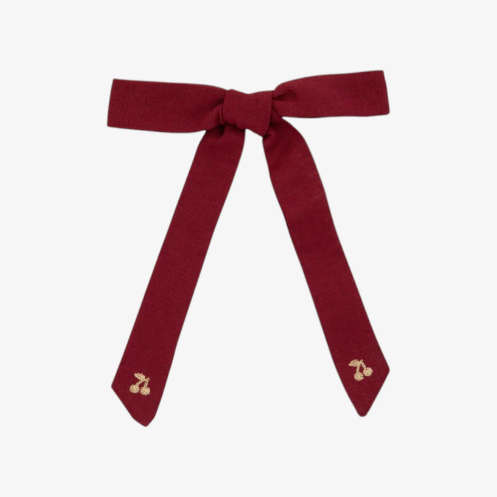 Cherry Embrd Bow - Burgundy