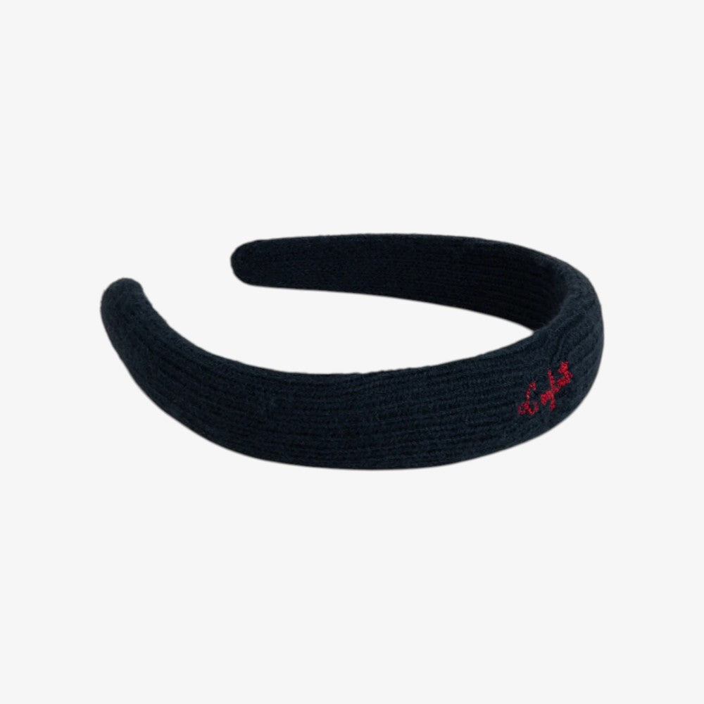 Chunky Knit Embroidered Headband - Navy