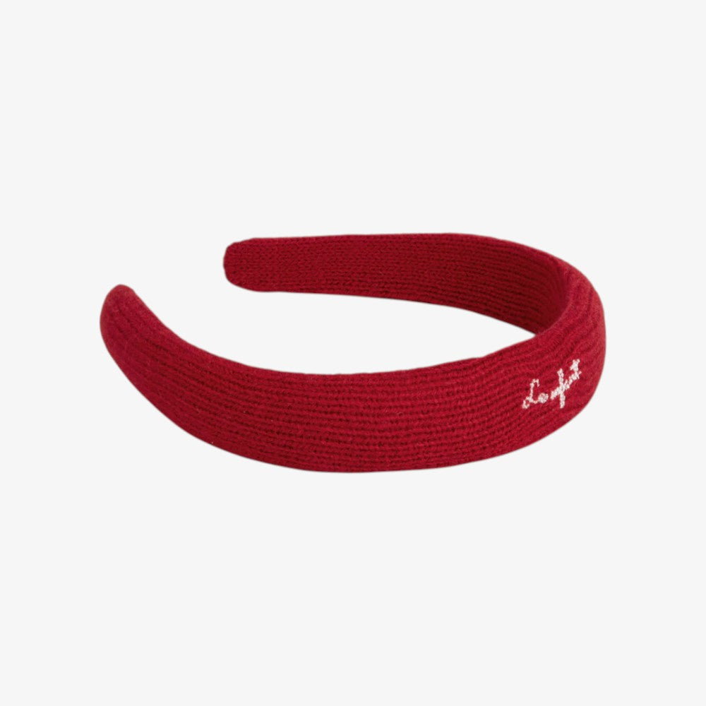 Chunky Knit Embroidered Headband - Red
