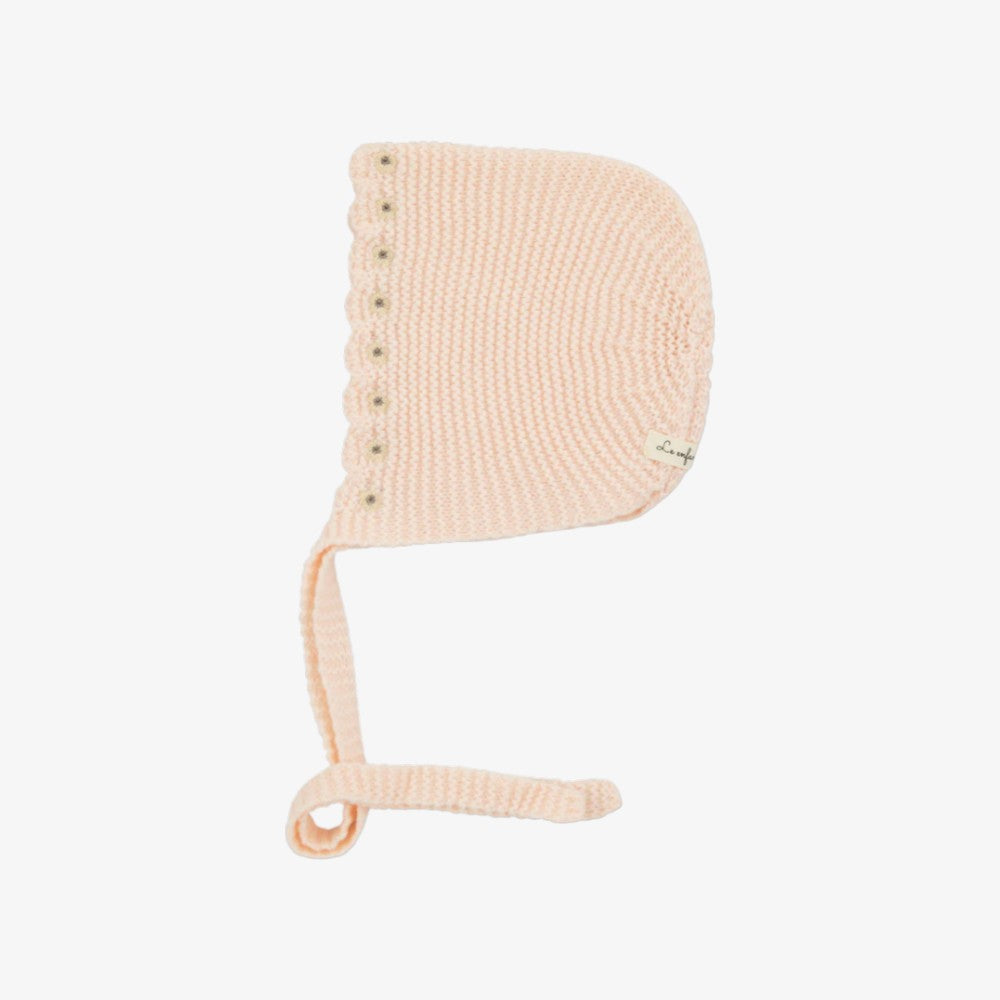 Scallop Edge Floral Embroidered Bonnet - Pale Pink