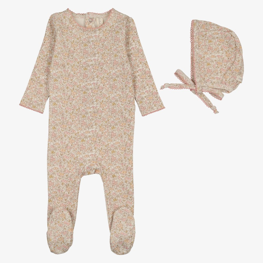 Liberty Floral Footie And Hat - Cream &amp; Pink