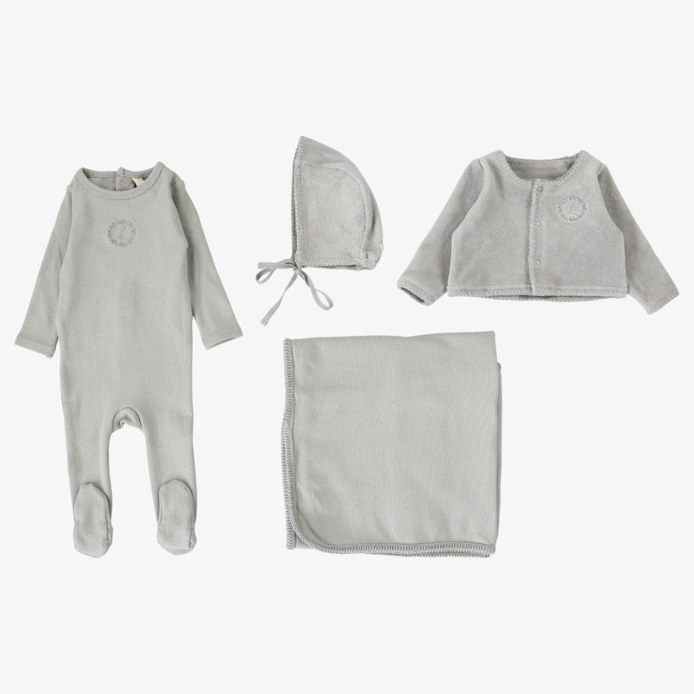 Velour Cardigan Take Me Home Set - Dusty Blue