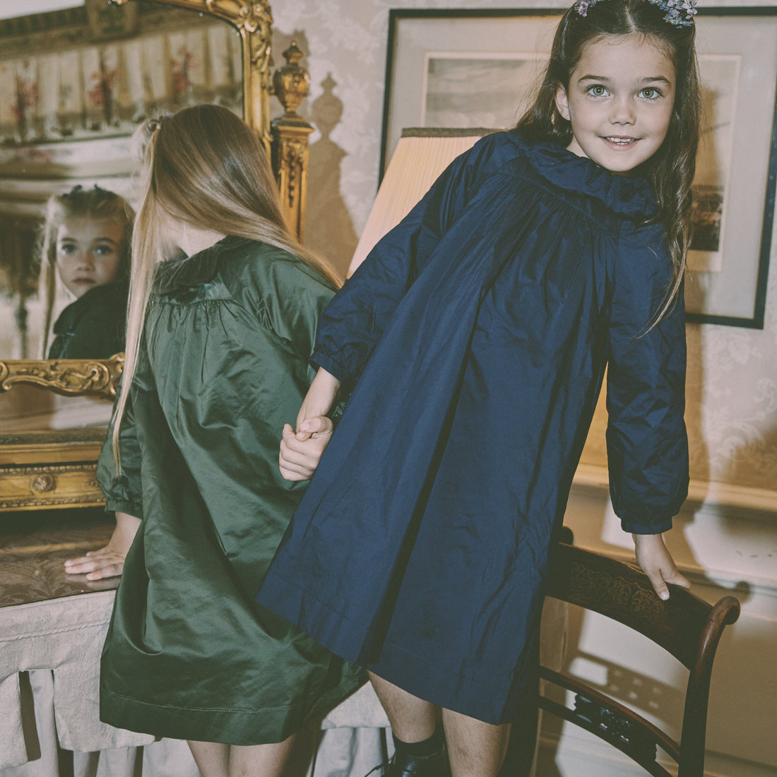 Velvet Collar Dress - Navy