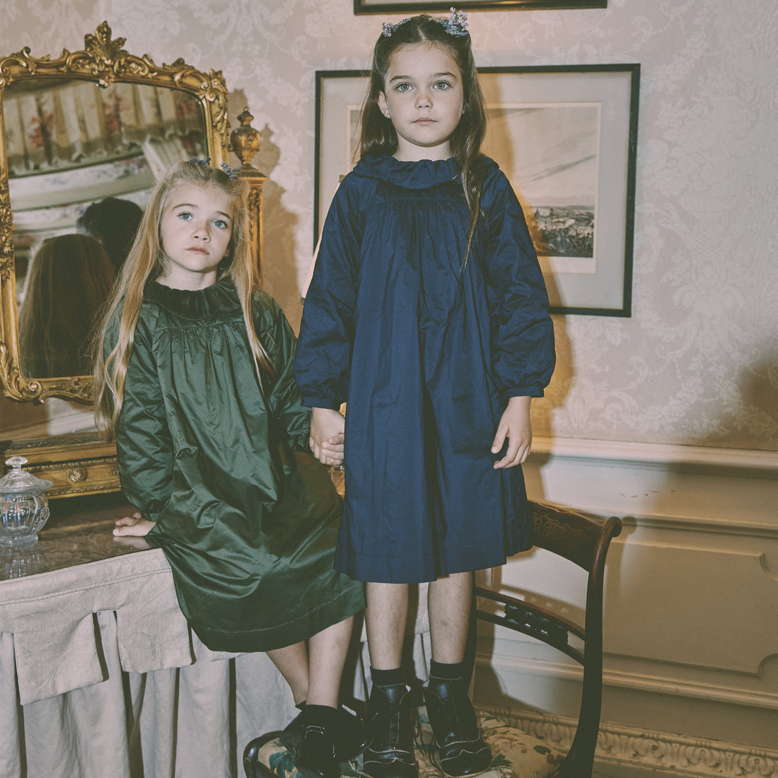 Velvet Collar Dress - Navy
