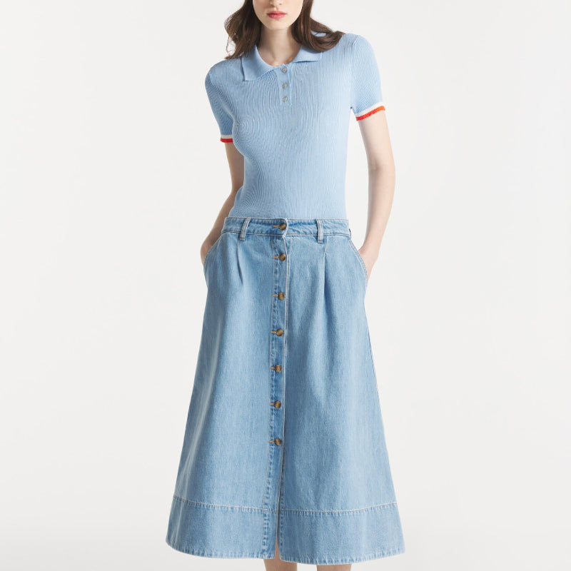 Button Down Skirt - Blue