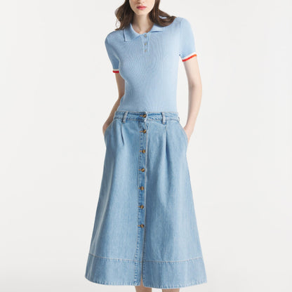 Button Down Skirt - Blue