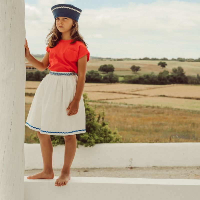 Bordalo Midi Skirt - Ecru &amp; Royal Blue