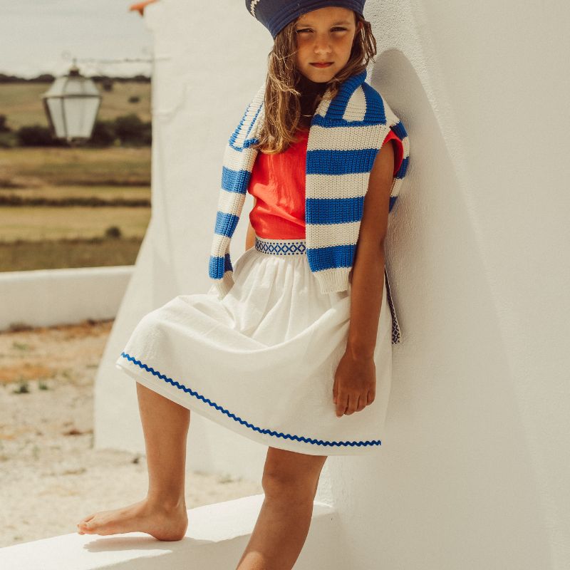 Bordalo Midi Skirt - Ecru &amp; Royal Blue