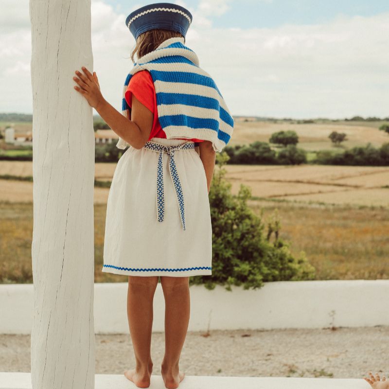 Bordalo Midi Skirt - Ecru &amp; Royal Blue