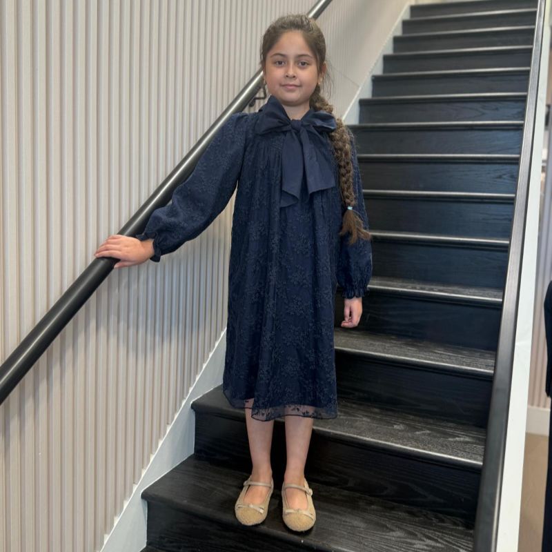 Olivia Flower Dress - Navy Blue