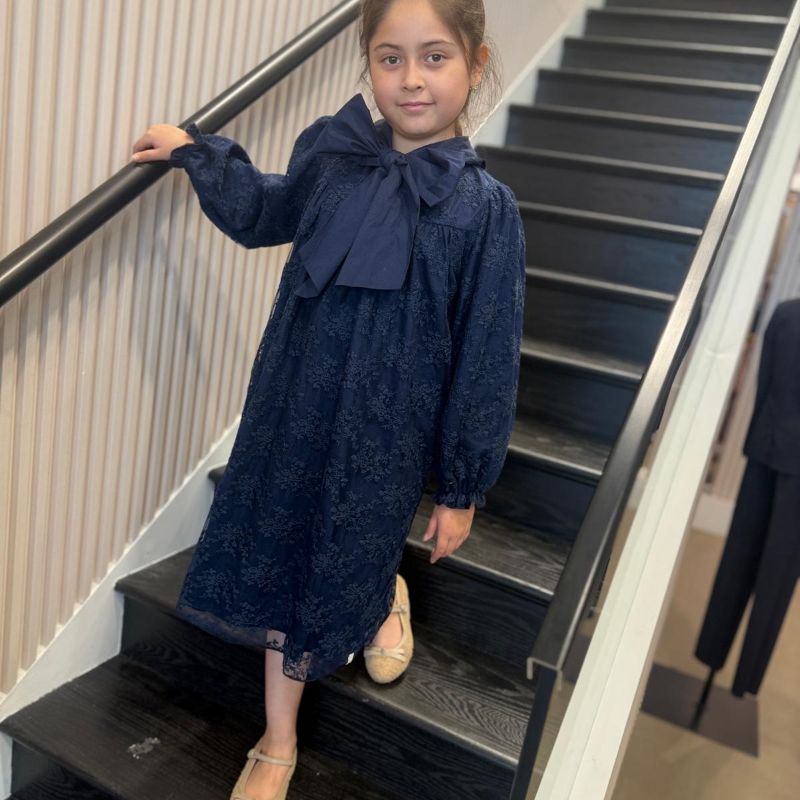 Olivia Flower Dress - Navy Blue