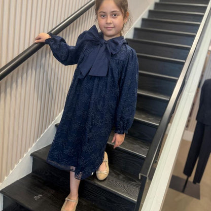 Olivia Flower Dress - Navy Blue