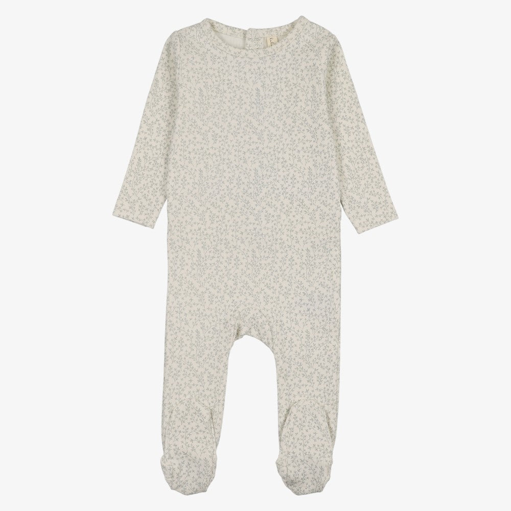 Leaf Trail Footie And Hat - Cream &amp; Blue