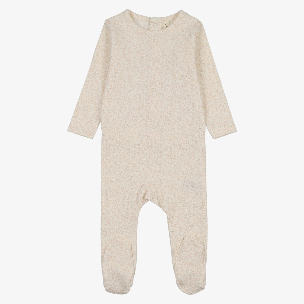 Leaf Trail Footie And Hat - Cream &amp; Pink