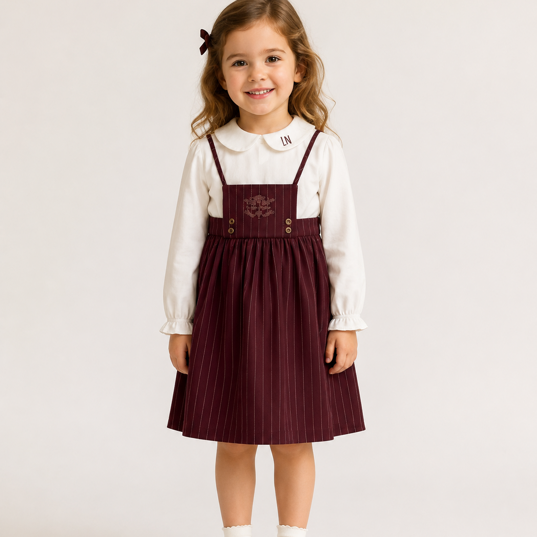 Pinstripe Shirt And Jumper - Burgundy