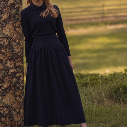 Sweater And Wool Button Skirt - Navy
