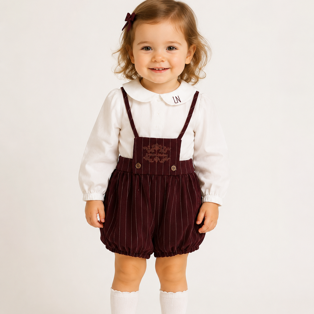 Pinstripe Top And Bloomer - Burgundy