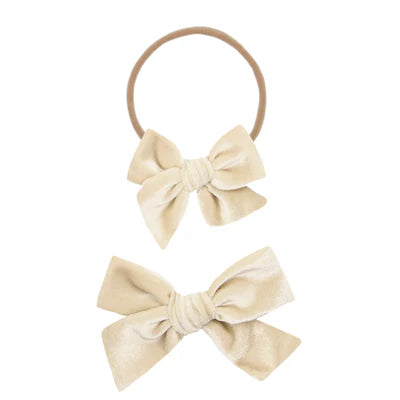 Velvet Bow Headband - Latte