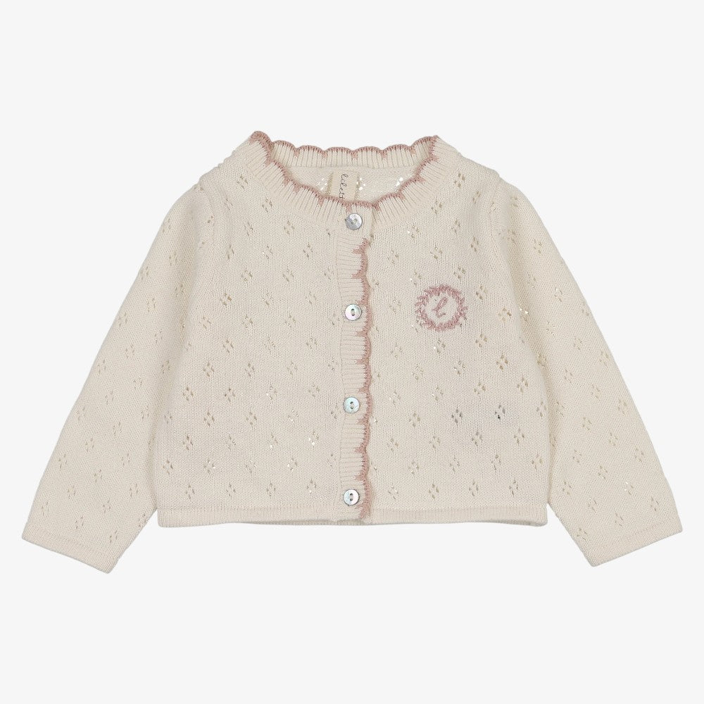 Diamond Pointelle Cardigan - Cream &amp; Pink