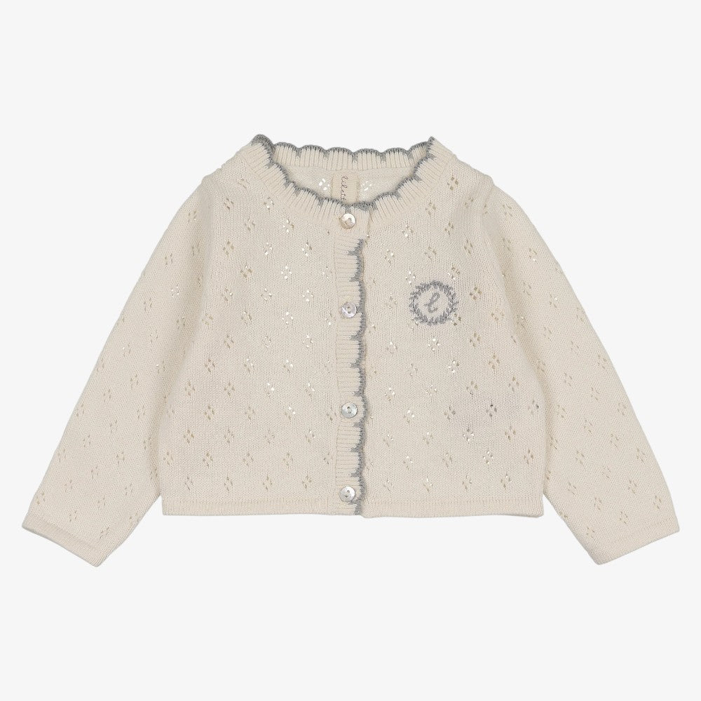 Diamond Pointelle Cardigan - Cream &amp; Blue