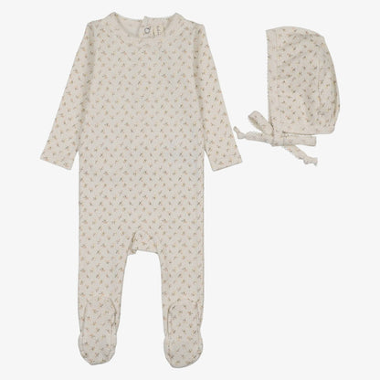 Cherry Blossom Footie And Hat - Cream &amp; Pink