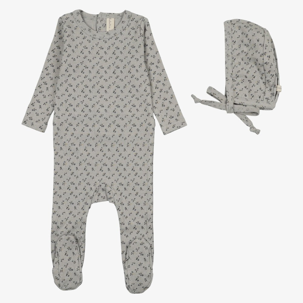 Cherry Blossom Footie And Hat - Pale Blue