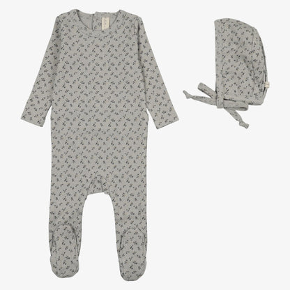 Cherry Blossom Footie And Hat - Pale Blue