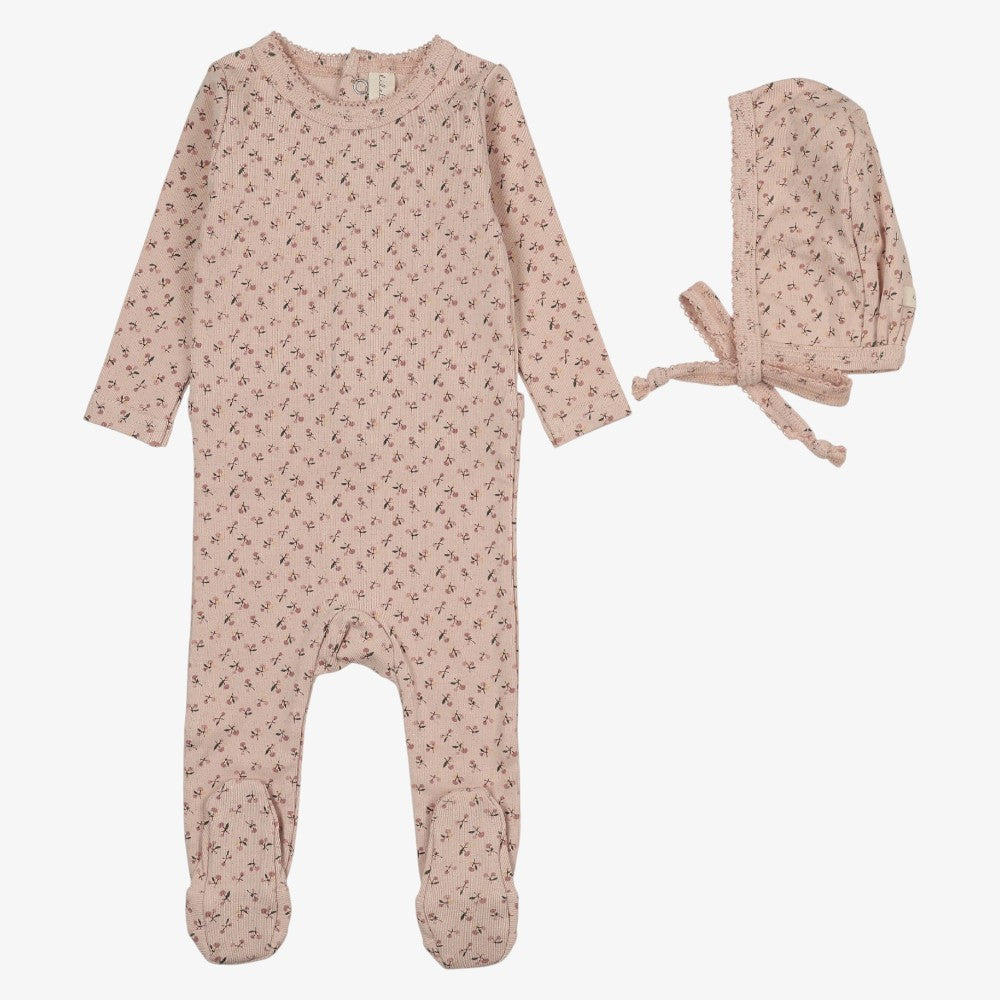 Cherry Blossom Footie And Hat - Pale Pink