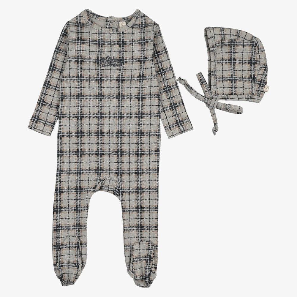 Tartan Footie And Hat - Pale Blue