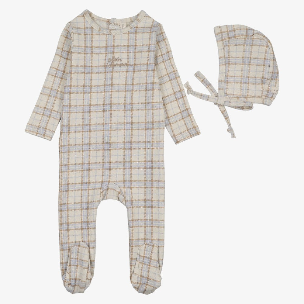 Tartan Footie And Hat - Oat
