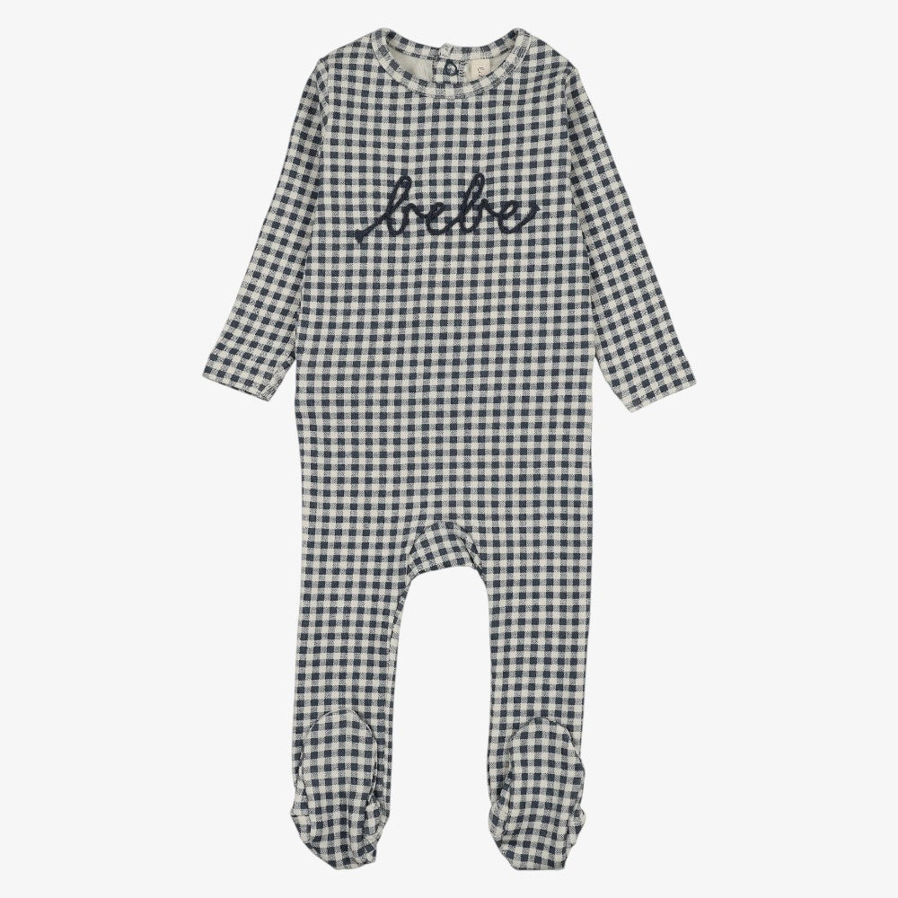 Gingham Bebe Footie  - Off Navy