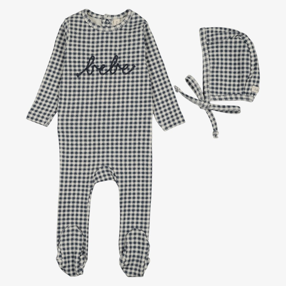 Gingham Bebe Footie And Hat - Off Navy