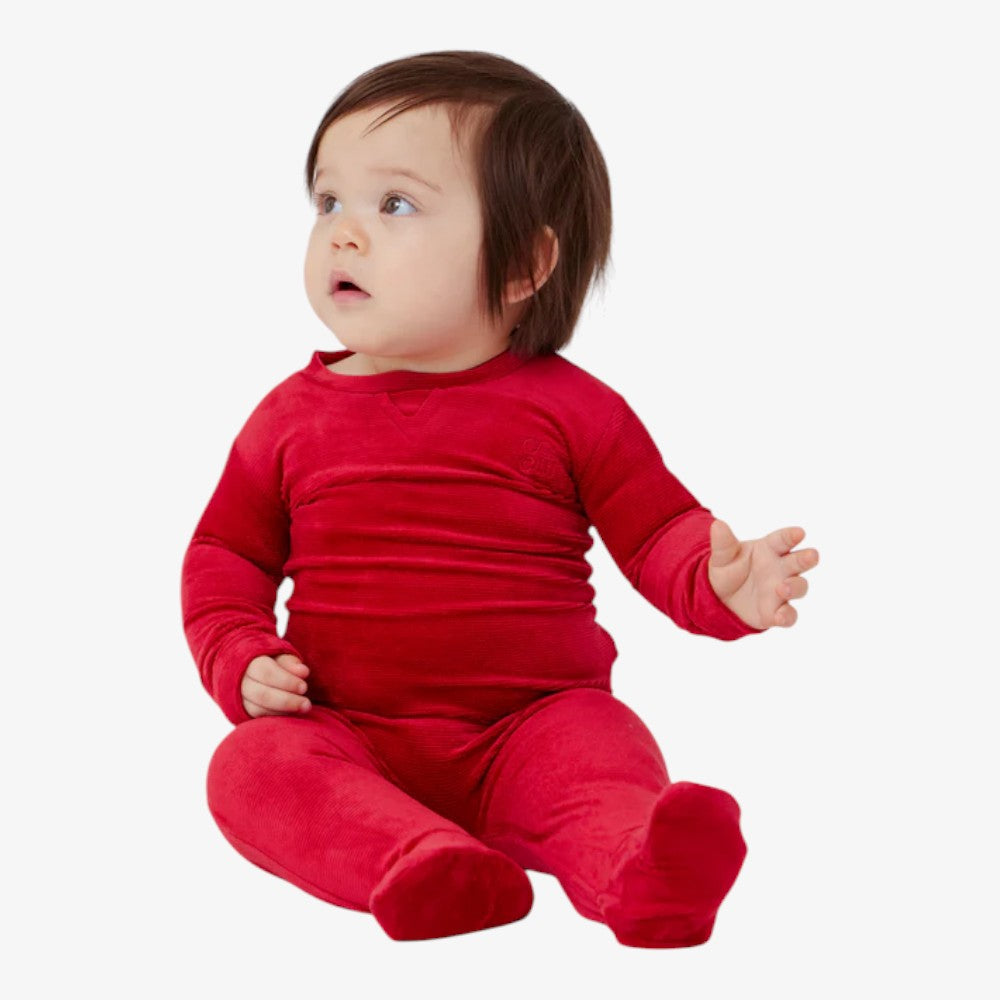 Rib Velour Footie - Red