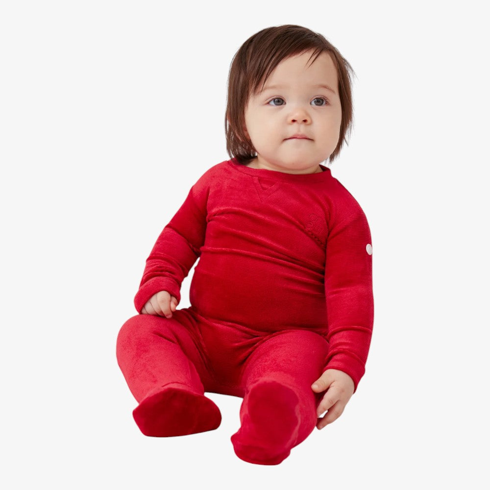 Rib Velour Footie - Red