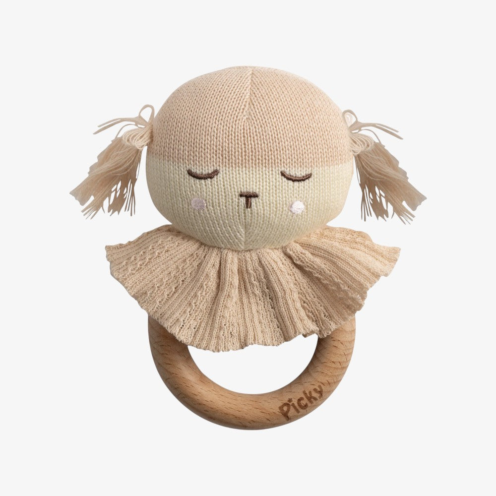 Knitted Doll Rattle Toy - Natural