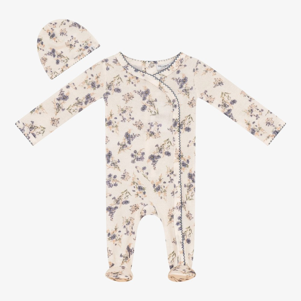Floral Footie And Hat - Off White&denim