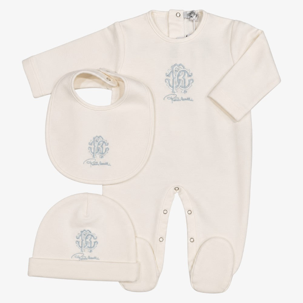 Logo Footie With Hat And Bib - Light Blue
