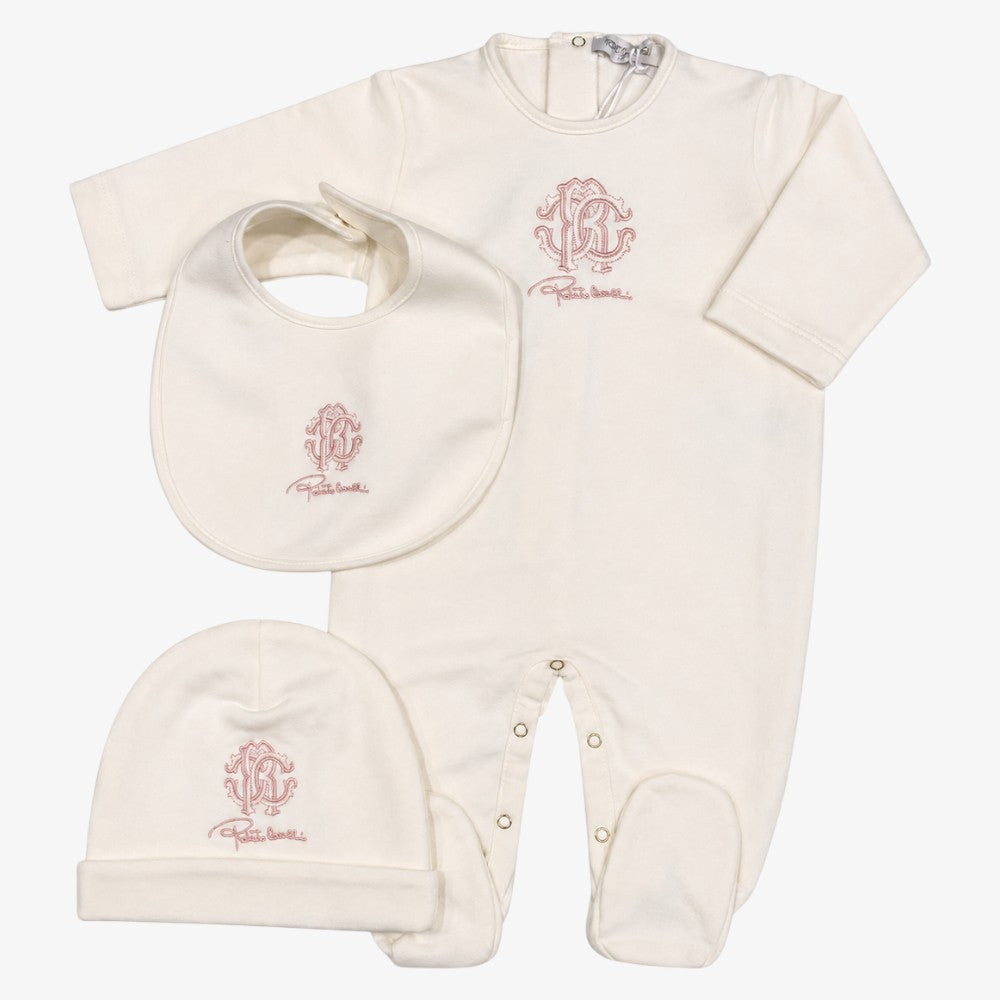 Logo Footie With Hat And Bib - Light Pink