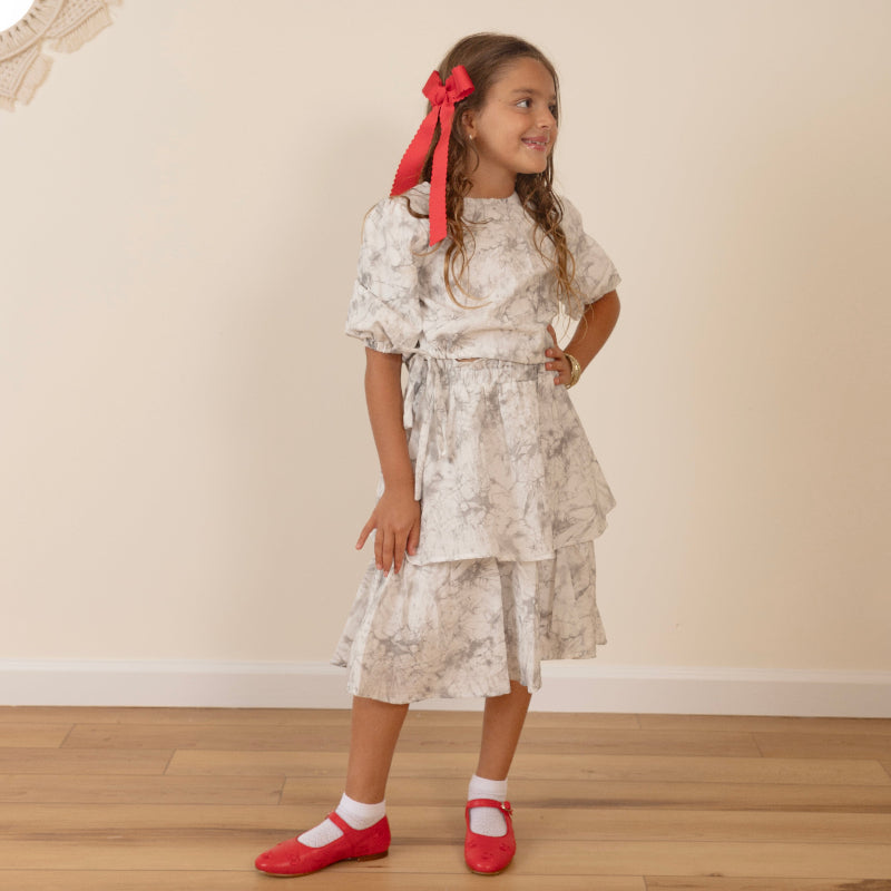 Printed Top And Skirt - Black&white