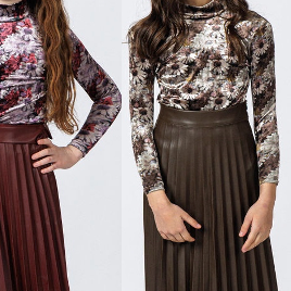 Pleated Leather Skirt - Brown