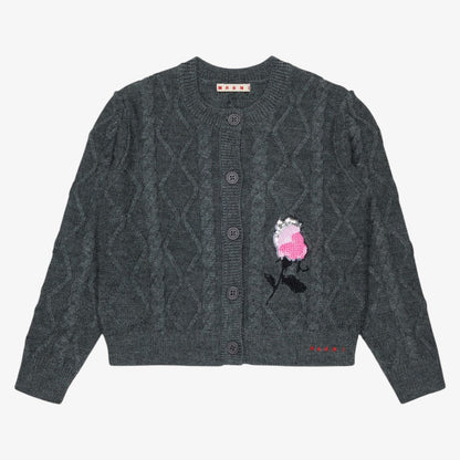 Flower Cable Cardigan - Grey