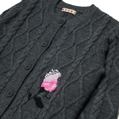 Flower Cable Cardigan - Grey