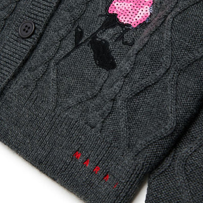 Flower Cable Cardigan - Grey