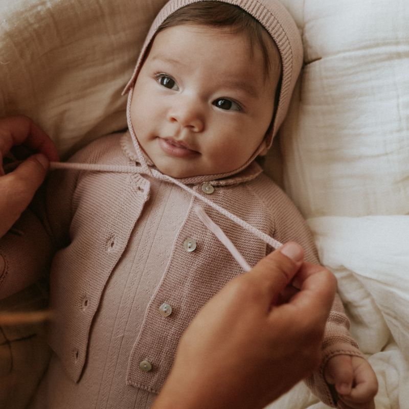 Knit Cardigan And Bonnet - Dove