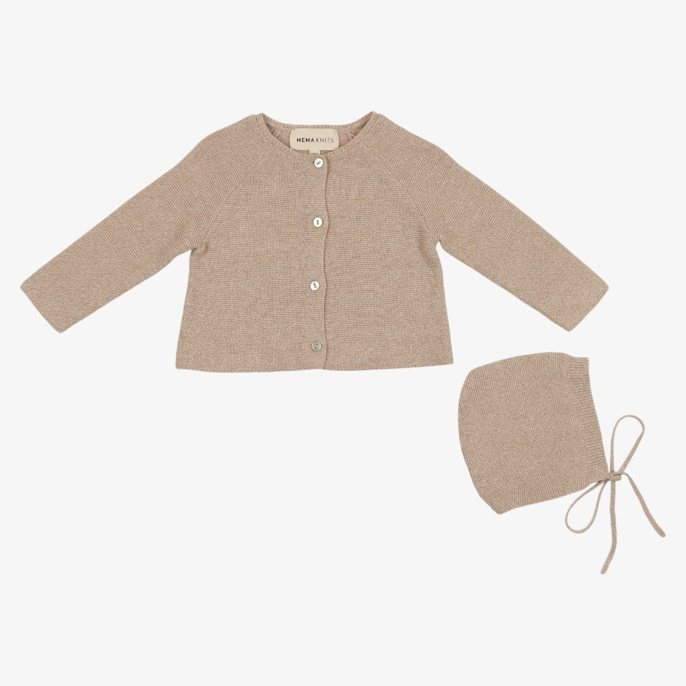 Knit Cardigan And Bonnet - Taupe