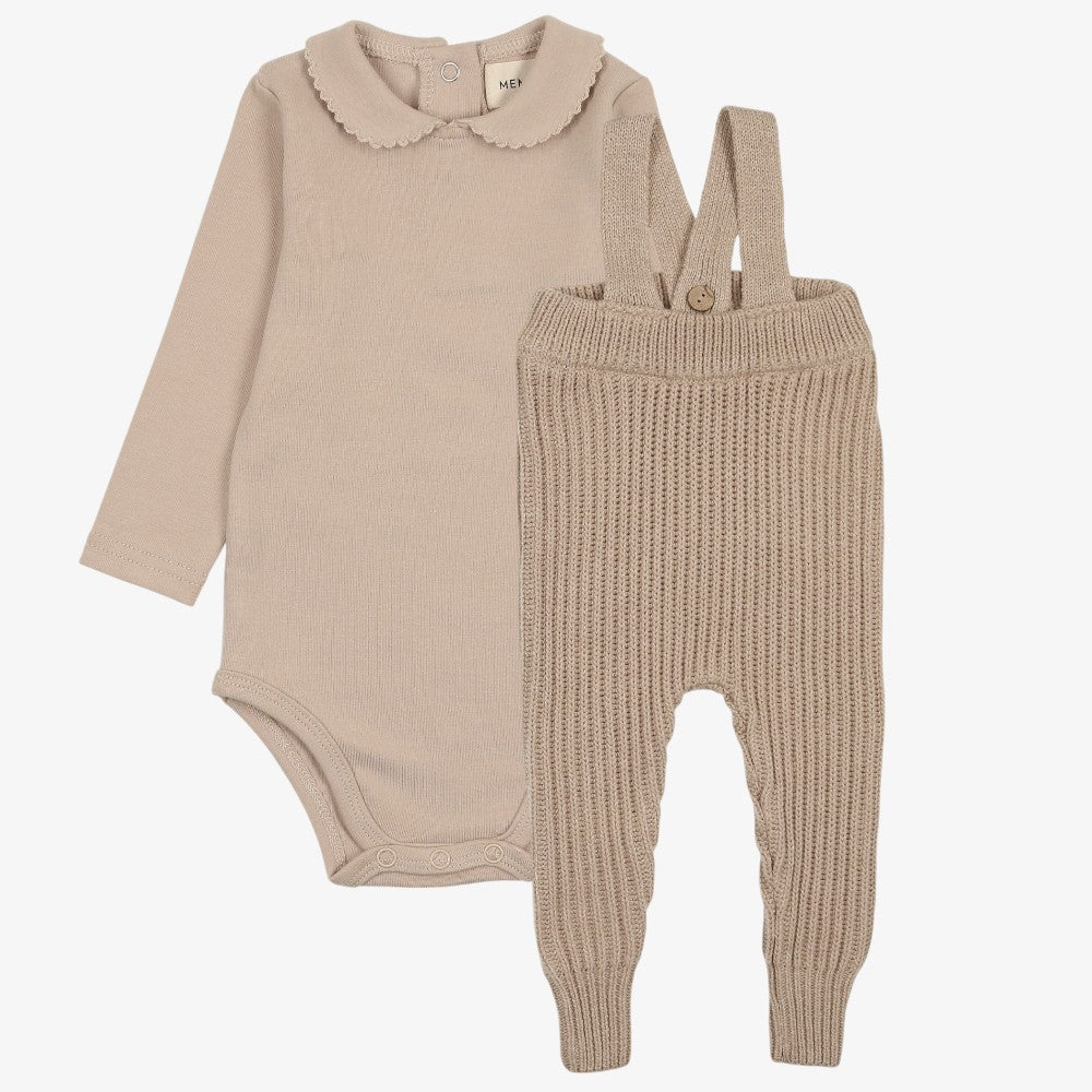 Knit Overall And Onesie - Oatmeal