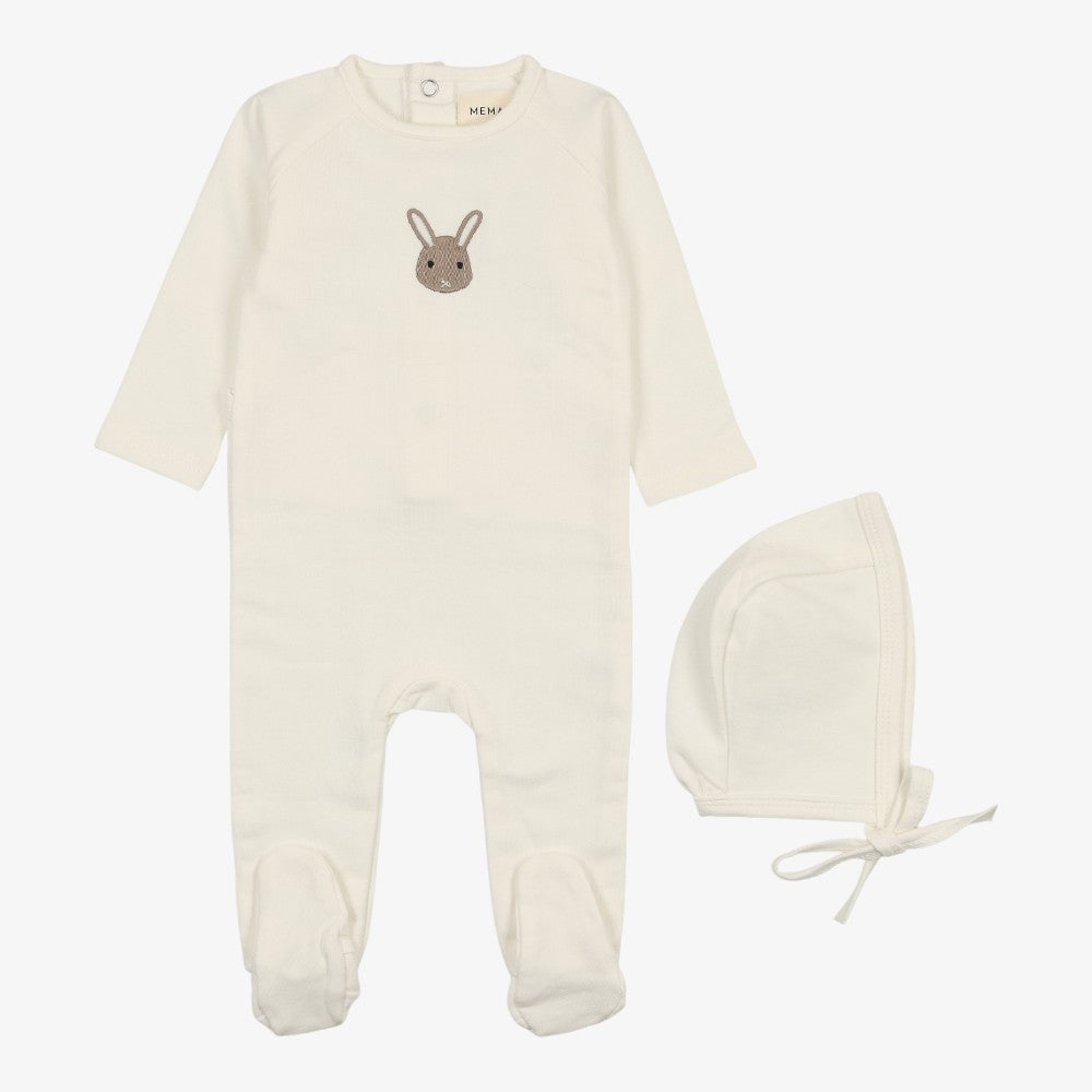 Embroidered Animal Footie - Winter White