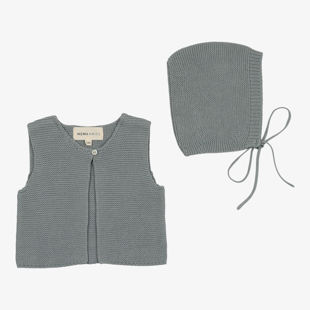 Knit Crop Vest And Bonnet - Dove