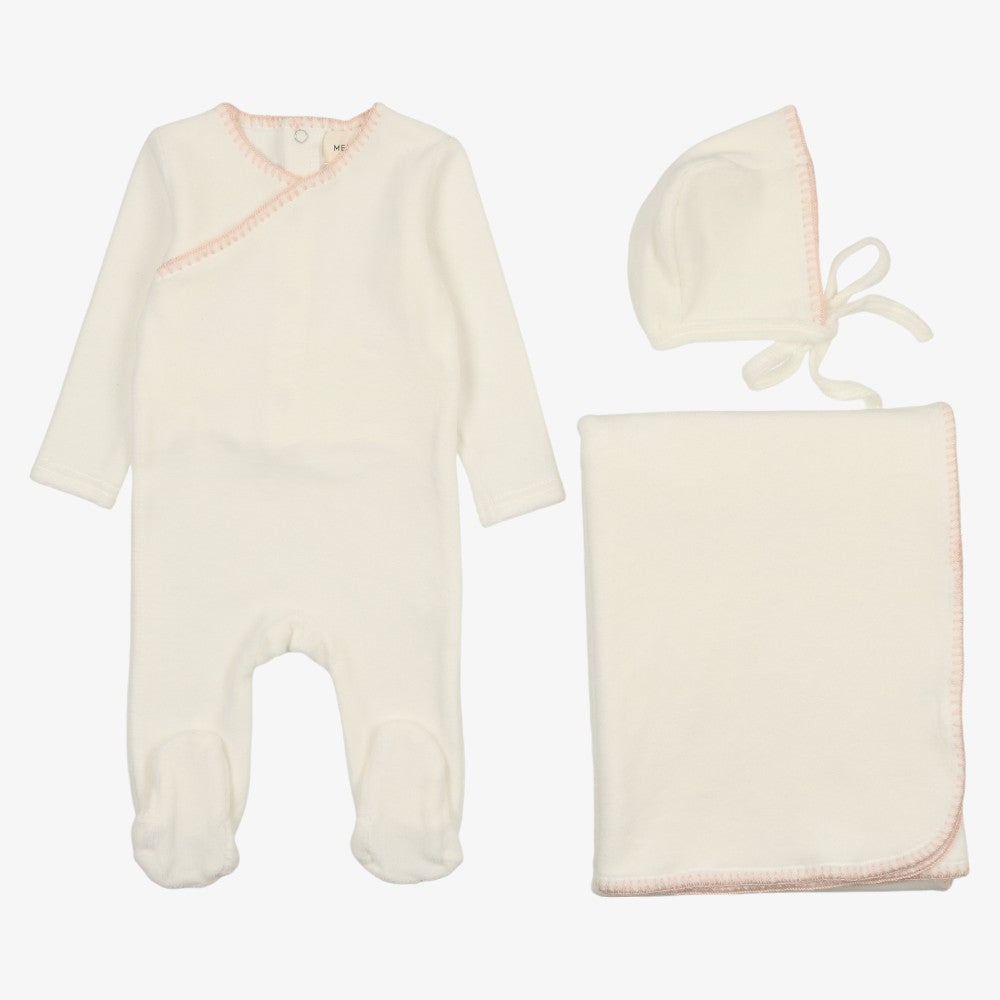 Embroidered Take Me Home Set - Cream-pink