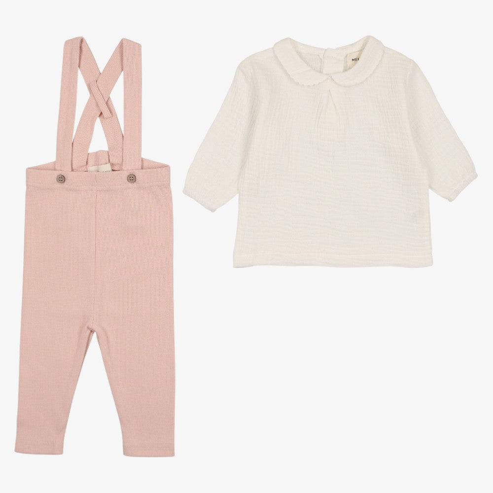 Gauze Shirt And Overalls - Rose